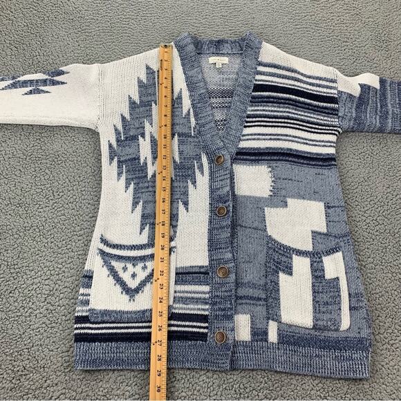 Lucky Brand Blue/White Aztec Print Button-Down Sweater - Picture 8 of 16